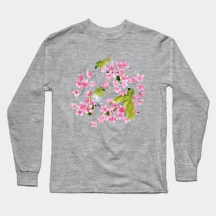 cherry blossoms & white eyed birds Long Sleeve T-Shirt